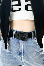 Gold glitter PU leather belt with rectangular buckle for women