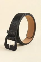 Gold glitter PU leather belt with rectangular buckle for women