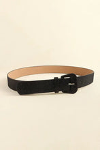 Gold glitter PU leather belt with rectangular silver buckle for women