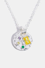 Gold hammered zircon round pendant copper necklace with inlaid multicolored zircon