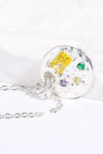 Gold hammered zircon round pendant copper necklace with inlaid multicolored zircon