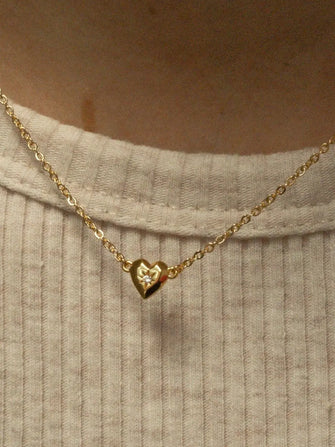 Gold Heart Pendant Necklace with Adjustable Chain Length 14K Gold Plated Gold One Size