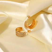 Gold-plated hoop earrings with stainless steel inlaid zircon rhinestones