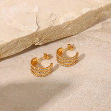 Gold hoop earrings with stainless steel inlaid zircon rhinestones