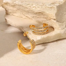 Gold hoop earrings with stainless steel inlaid zircon rhinestones