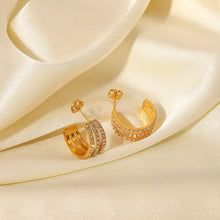 Gold hoop earrings with stainless steel inlaid zircon rhinestones