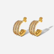 Gold hoop earrings with stainless steel inlaid zircon rhinestones