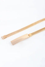 Gold iron skinny belt with rectangular buckle and silver hardware