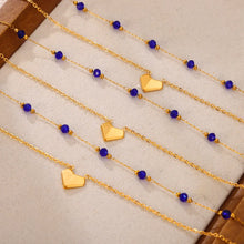 Gold Layered Necklace with Blue Beads Titanium Steel Heart Pendant