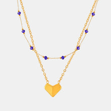 Gold Layered Necklace with Blue Beads Titanium Steel Heart Pendant