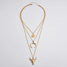 Gold Layered Necklace with Bull Moon and Coin Pendants