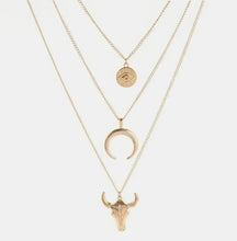 Gold Layered Necklace with Bull Moon and Coin Pendants Gold One Size