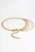 Gold metal chain belt with rhinestone decor and padlock charm