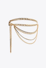 Gold metal chain belt with rhinestone decor and knot detail