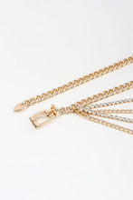 Gold metal chain belt with rhinestone decor and padlock charm