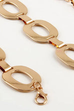 Ceinture en fer allié à maillons ovales dorés avec fermoir mousqueton et chaîne d'extension