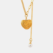 Gold pearl heart pendant necklace with titanium steel imitation chain