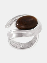 Stainless steel tigerite ring with brown tiger eye stone
