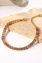 Gold plated multicolored zircon bracelet with stainless steel chain