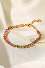 Gold plated multicolored zircon bracelet with stainless steel chain length