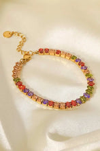 Gold plated multicolored zircon bracelet with stainless steel chain
