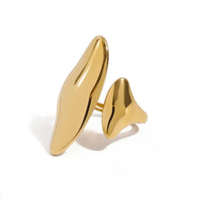 Gold-plated stainless steel abstract double leaf ring with flowing shapes