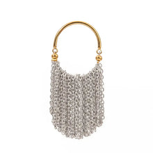 Gold-plated stainless steel semicircular earring with silver chain tassels