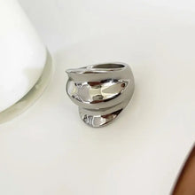 Gold-plated stainless steel wide band wrinkled ring with silver texture