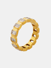 Gold Plated Titanium Steel Eternity Ring with Rectangular Crystals
