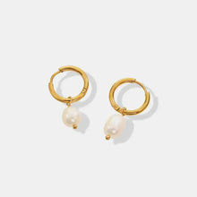 Gold-plated titanium steel pearl earrings with dangling baroque pearls