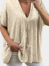 Gold Sequin V Neck Top for Women Pastel Yellow