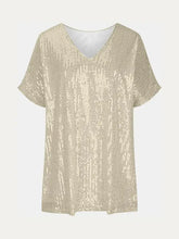 Gold Sequin V Neck Top for Women Woman T Shirts