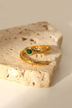 Gold Snake Bypass Ring with Malachite Stone