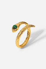 Gold Snake Bypass Ring with Malachite Stone Gold One Size