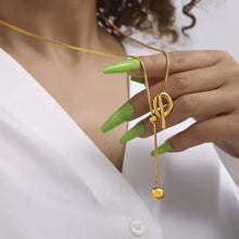 Gold snake chain stainless steel bead necklace with toggle clasp and dangling ball charm