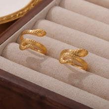 Gold textured snake shape bypass ring in titanium steel