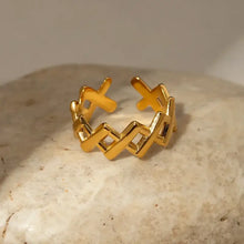 Gold stainless steel cutout open ring with X pattern