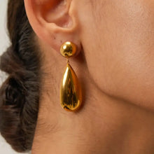 Gold-plated stainless steel teardrop dangle earrings with round stud