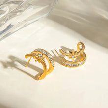 Gold stainless steel zircon star hoop earrings with crescent moon and clear gemstones