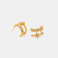 Gold stainless steel zircon star hoop earrings with CZ accents
