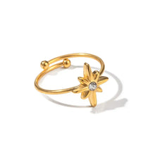 Gold Starburst Ring with Central Gemstone Stainless Steel Jewelry Gold One Size Fashion Jewelry