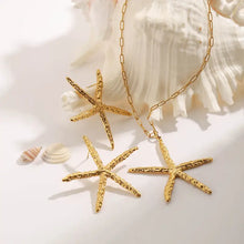 Gold starfish pendant necklace and earring set with adjustable chain length