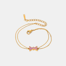 Stainless Steel Zircon Bow Bracelet Gold One Size Bracelets