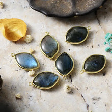 Marquise labradorite teardrop earrings in gold bezels