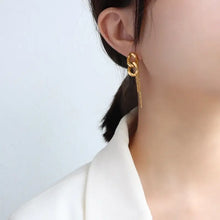 Gold titanium steel chain shape earrings with tassel dangles