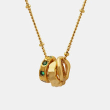 Gold titanium steel inlaid zircon pendant necklace with green gemstones