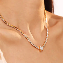 Gold titanium steel zircon star necklace with diamond chains