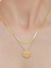 Gold Toned Clover Layered Necklace Titanium Steel 18K Plated Chain Length