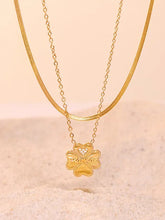 Gold Toned Clover Layered Necklace Titanium Steel 18K Plated Chain Length