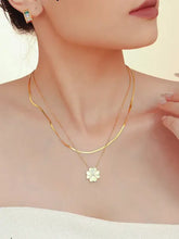 Gold Toned Clover Layered Necklace Titanium Steel 18K Plated Chain Length Fashion Jewelry